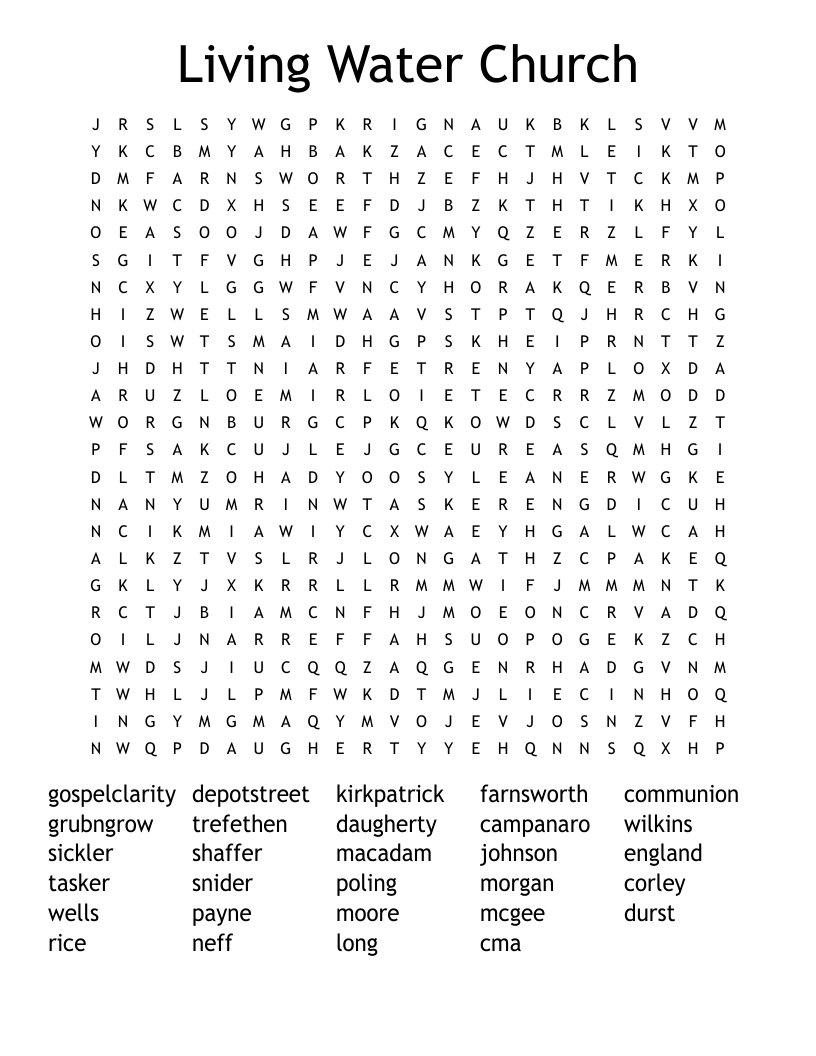 Living Water Church Word Search