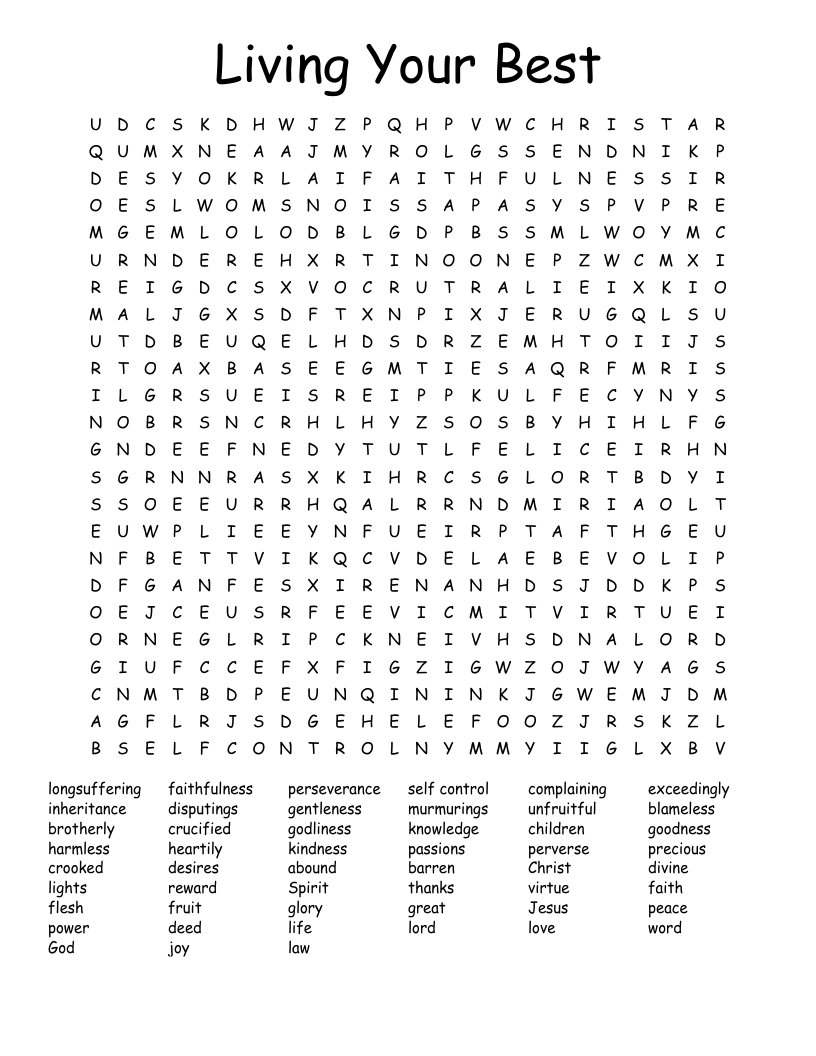 Living Your Best Word Search