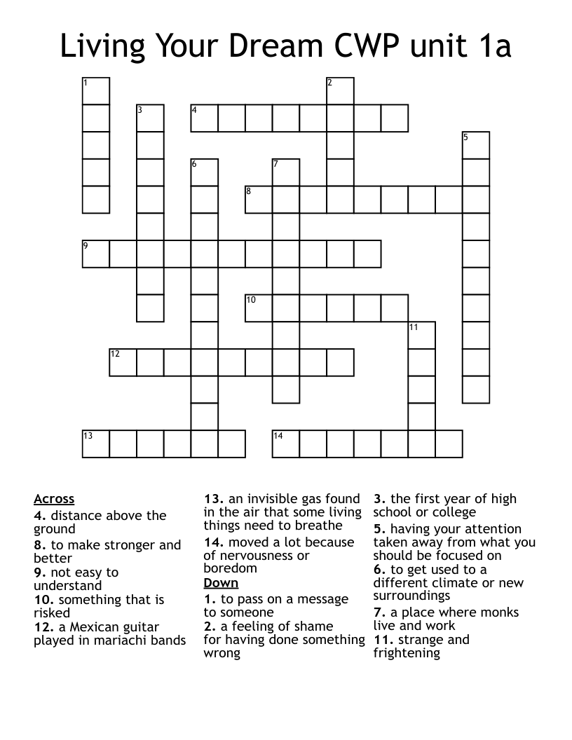 Living Your Dream CWP unit 1a Crossword