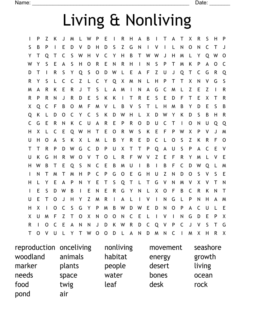 Living & Nonliving  Word Search