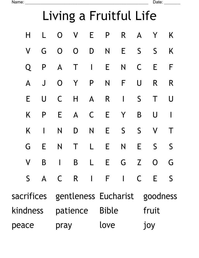 Living a Fruitful Life Word Search