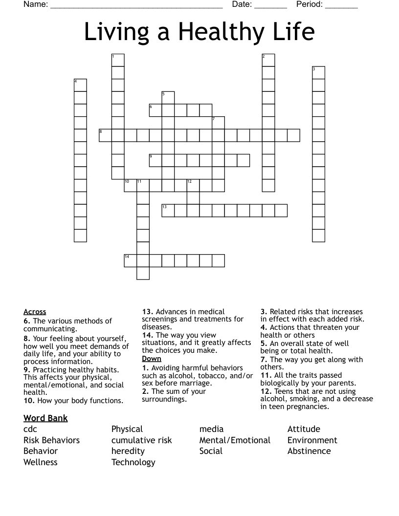 Living a Healthy Life Crossword