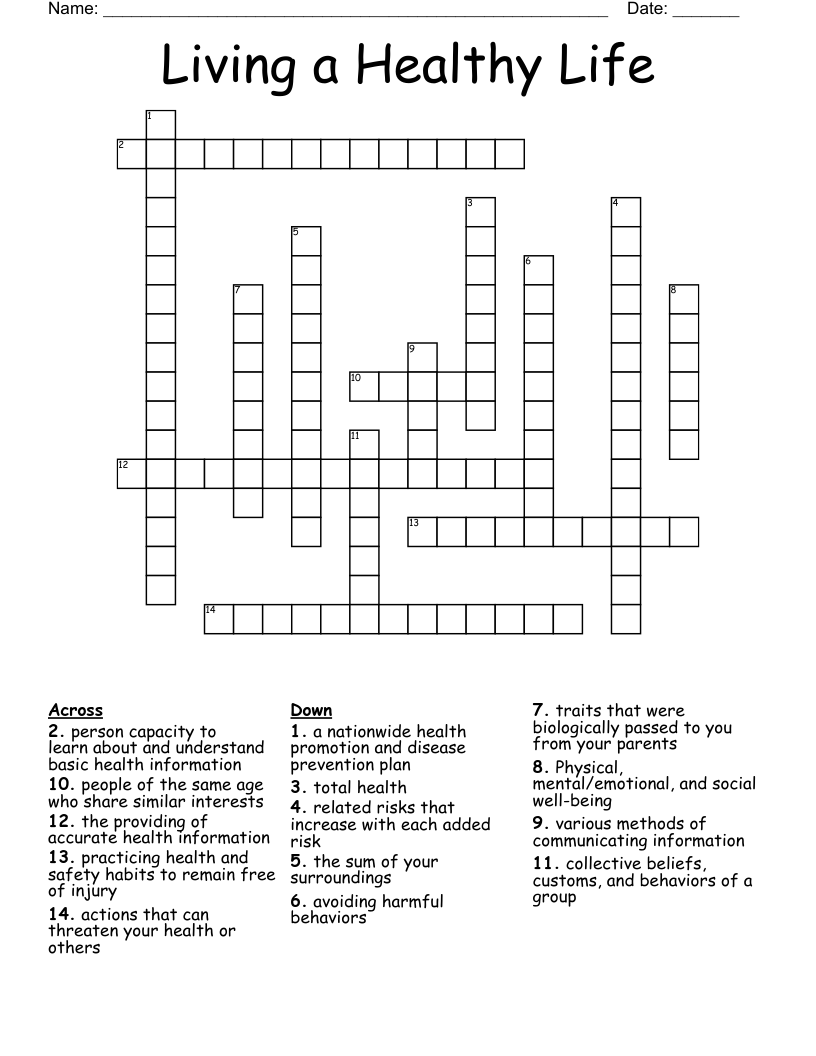 Living a Healthy Life Crossword