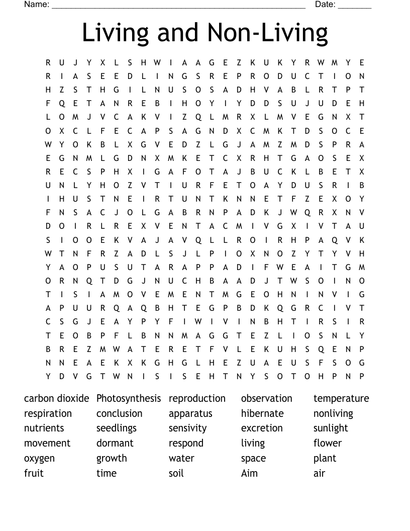 Living and Non-Living  Word Search