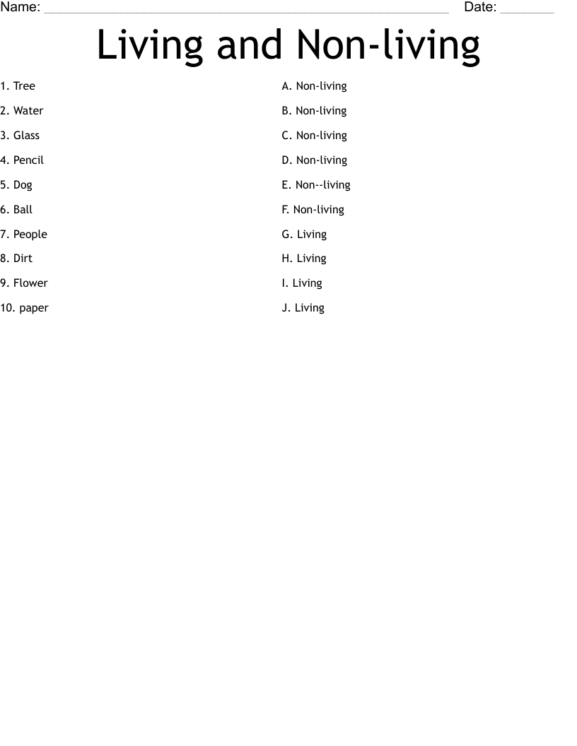 Living and Non-living Worksheet