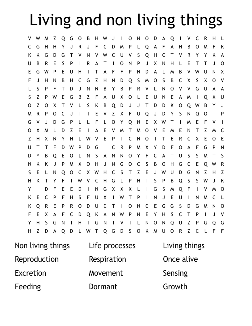 Living and non living things  Word Search