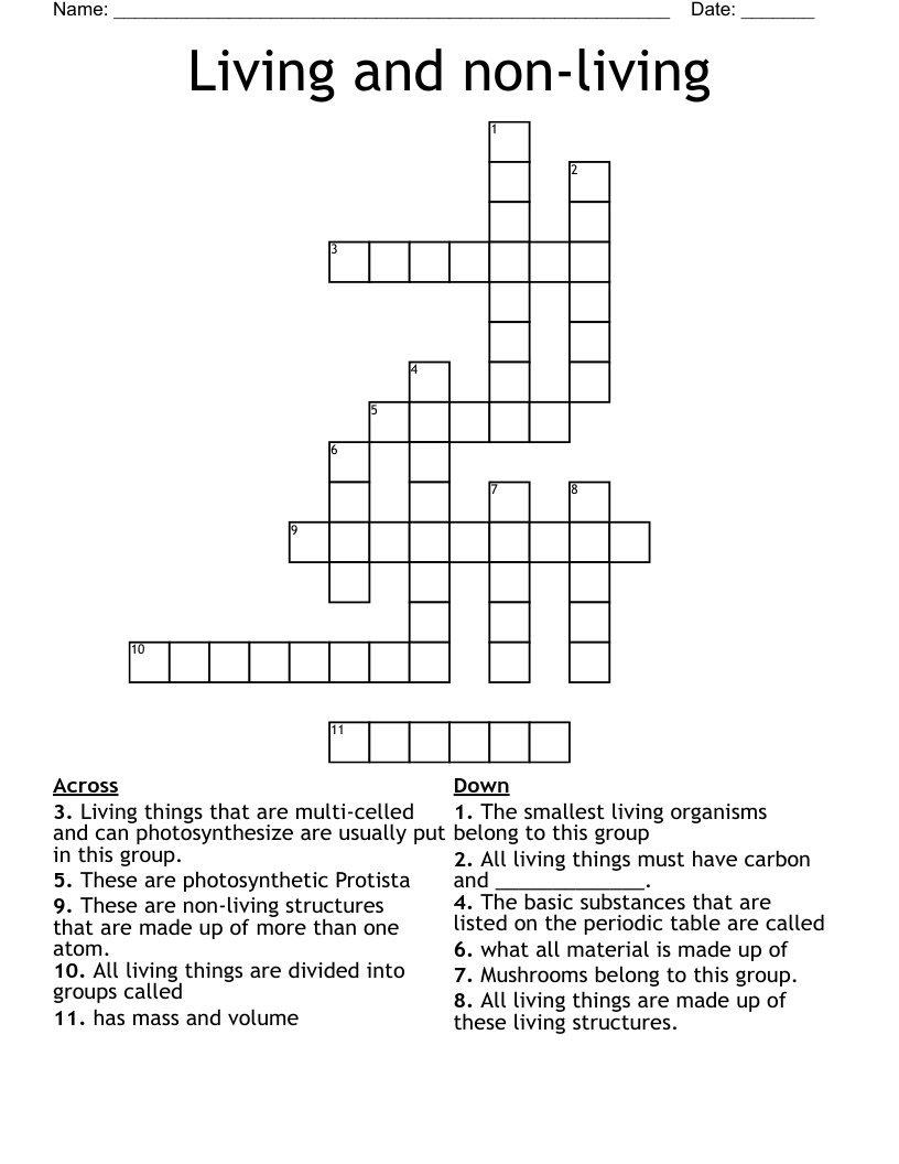 Living and non-living Crossword