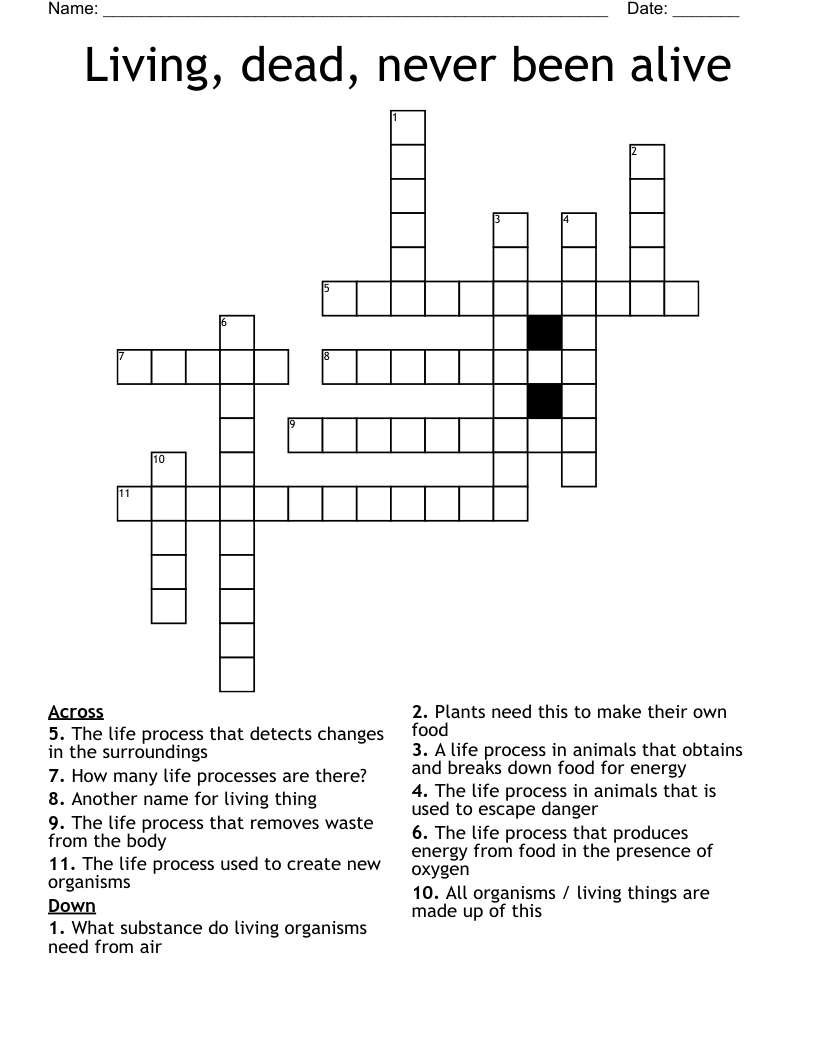 Living, dead, never been alive Crossword