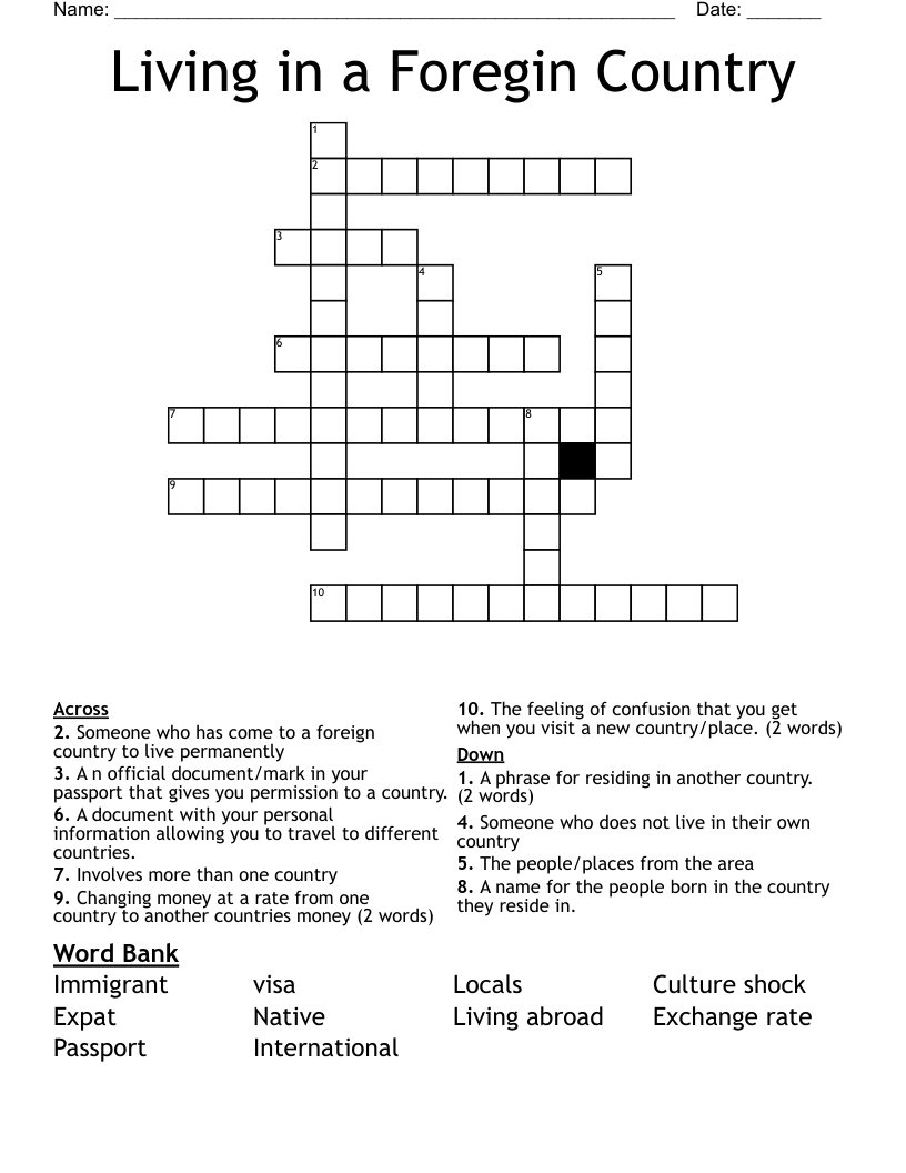 Living in a Foregin Country Crossword