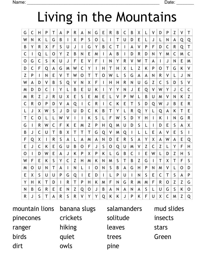 Living in the Mountains Word Search