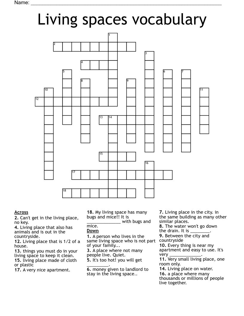 Living spaces vocabulary Crossword