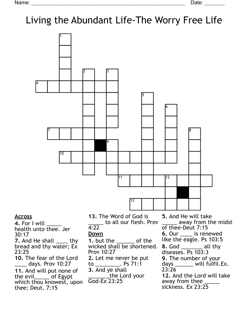Living the Abundant Life-The Worry Free Life Crossword