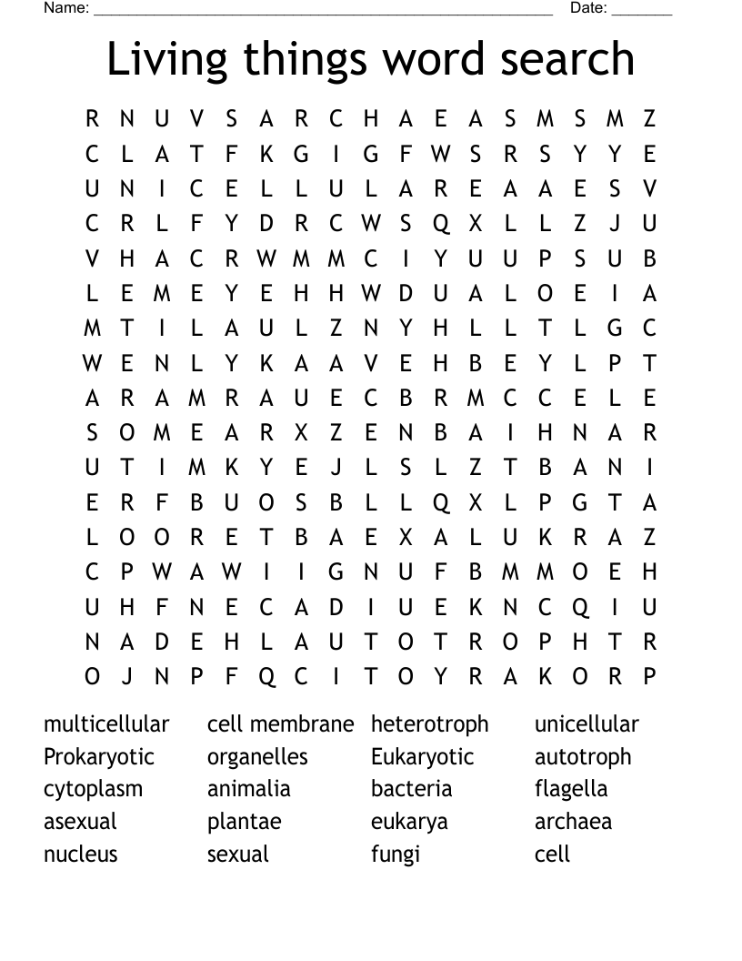 Living things word search