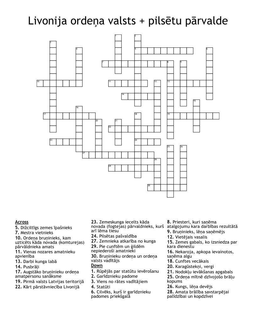 Livonija ordeņa valsts + pilsētu pārvalde  Crossword