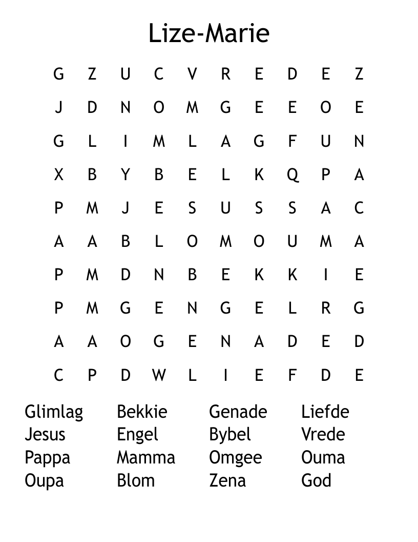 Lize-Marie Word Search