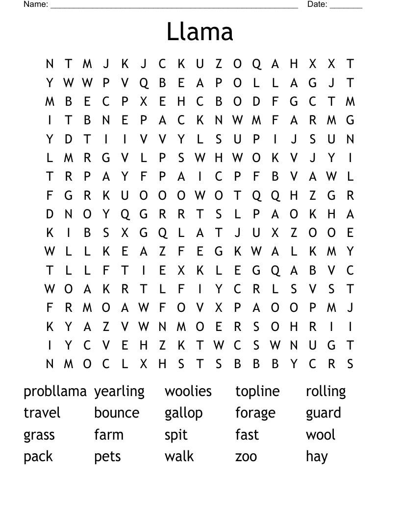 Llama Word Search