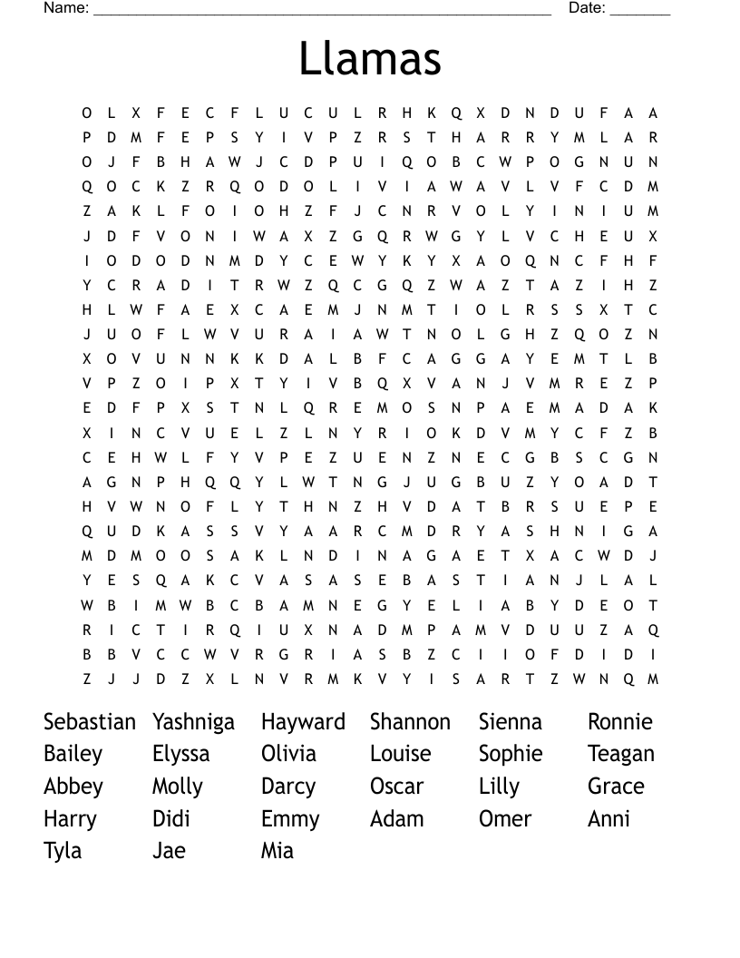 Llamas Word Search