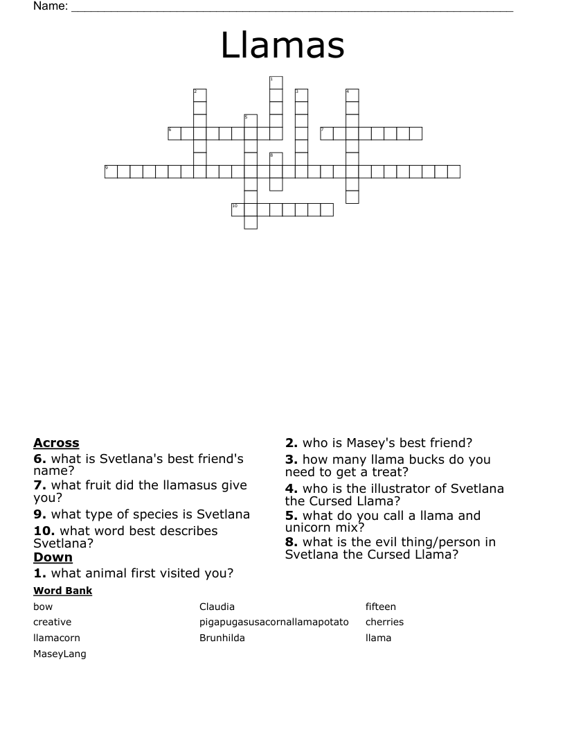 Llamas Crossword