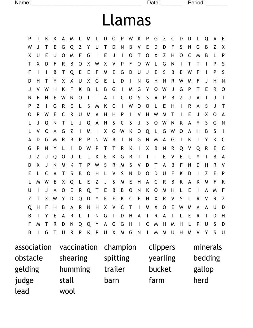 Llamas Word Search
