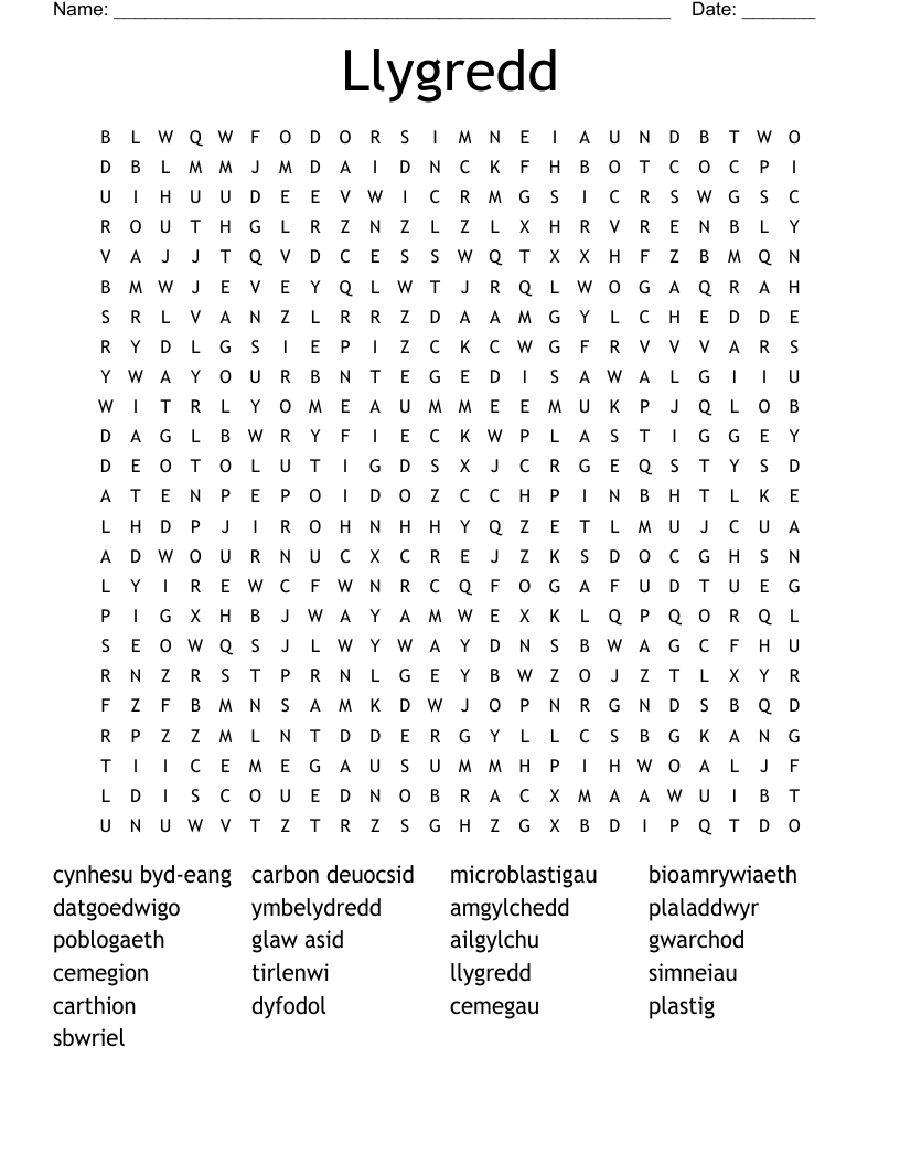 Llygredd Word Search