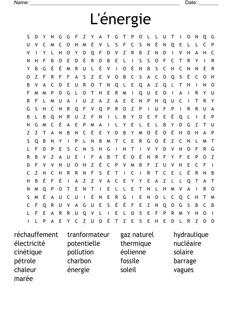 L'énergie Word Search