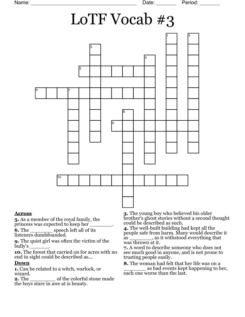 LoTF Vocab #3 Crossword