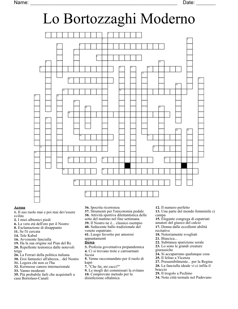 Lo Bortozzaghi Moderno Crossword