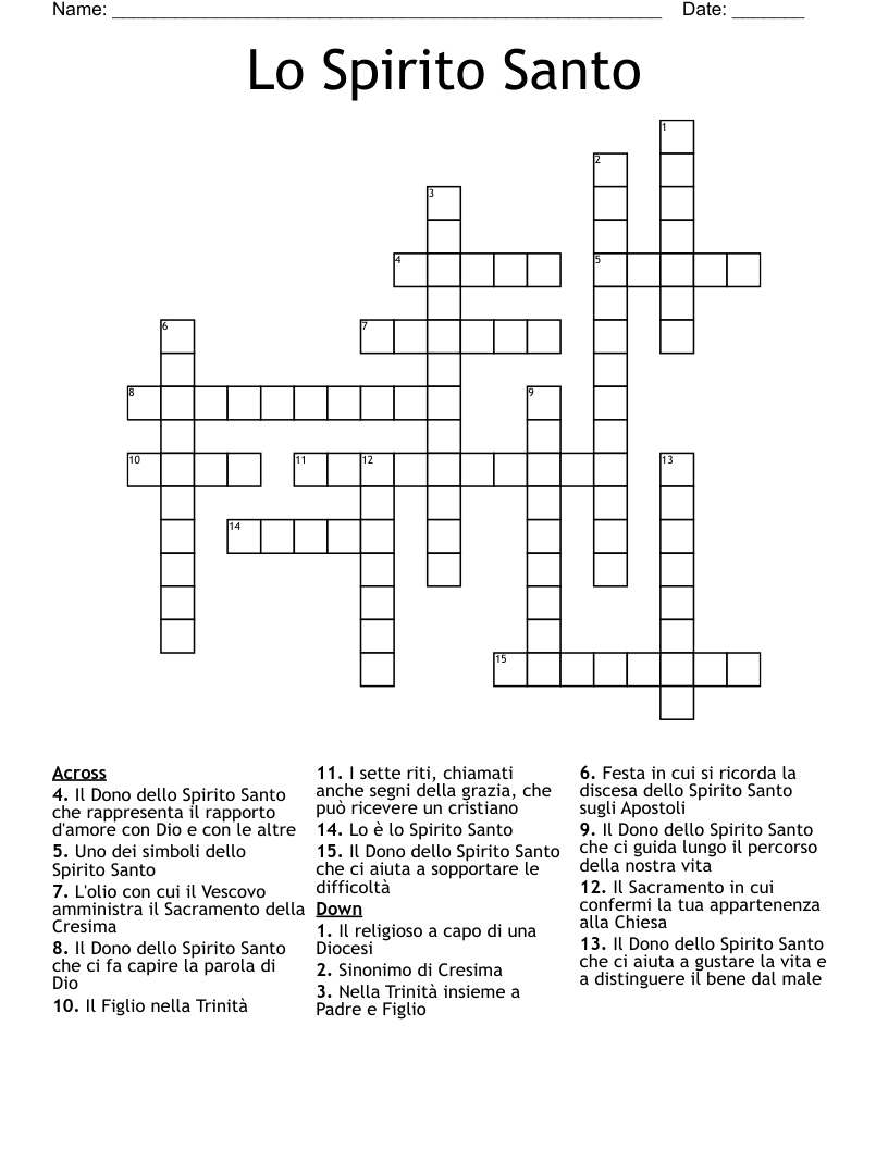 Lo Spirito Santo Crossword