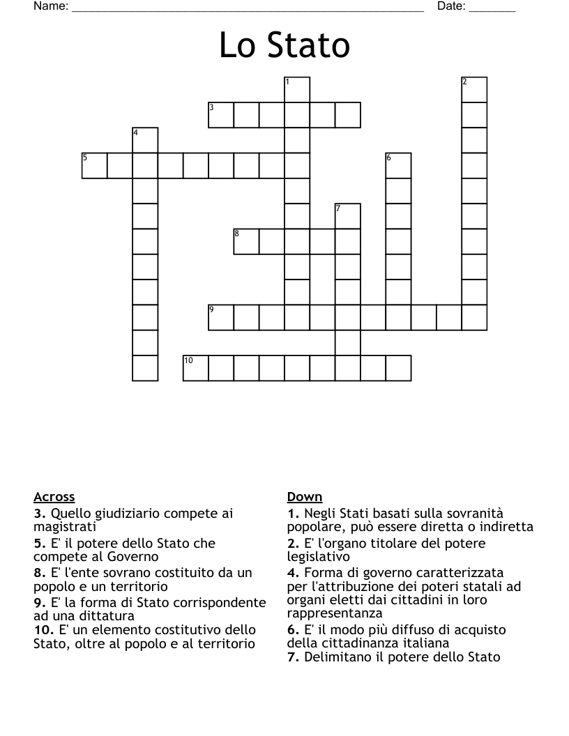Lo Stato Crossword