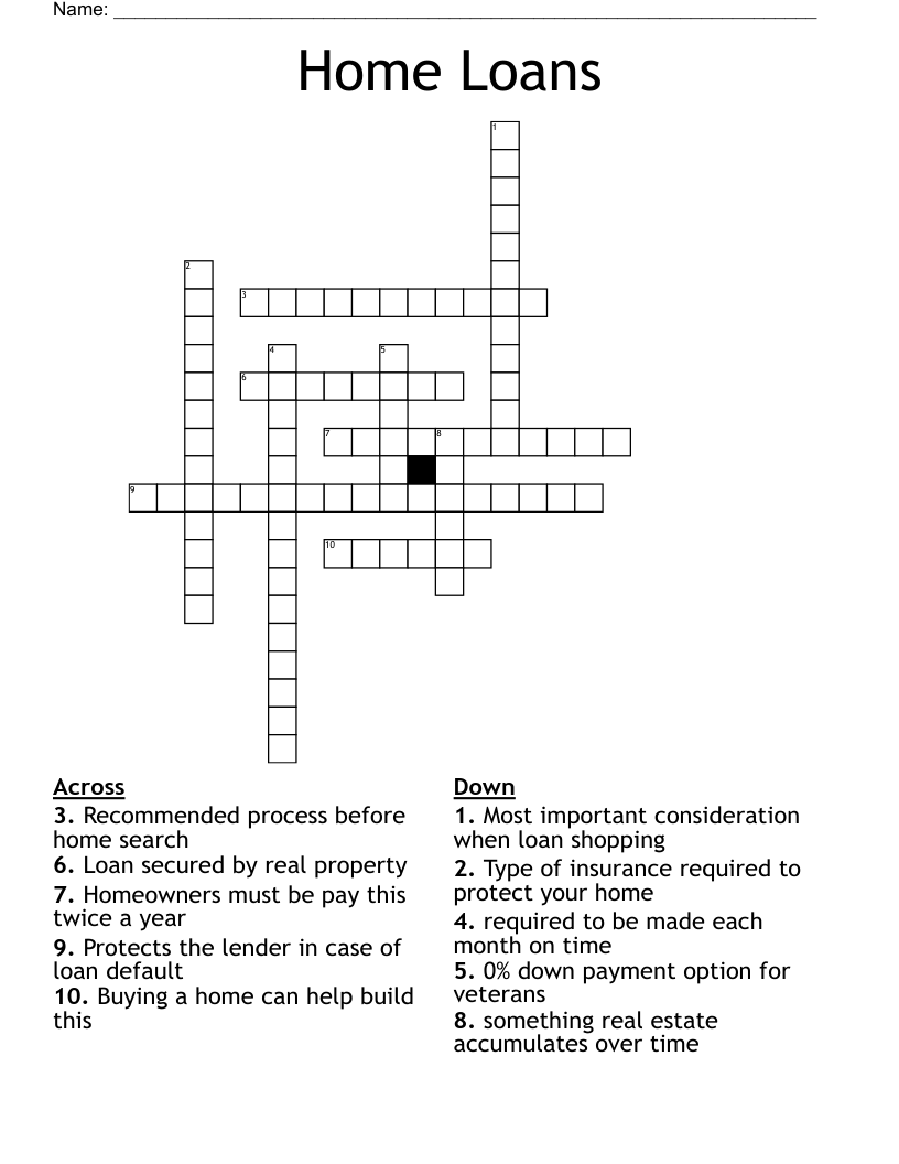 Home Loans Crossword