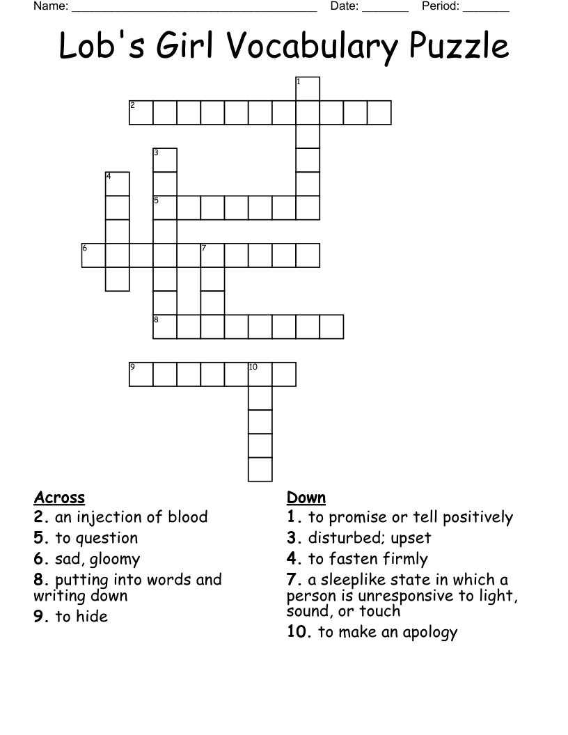 Lob's Girl Vocabulary Puzzle Crossword