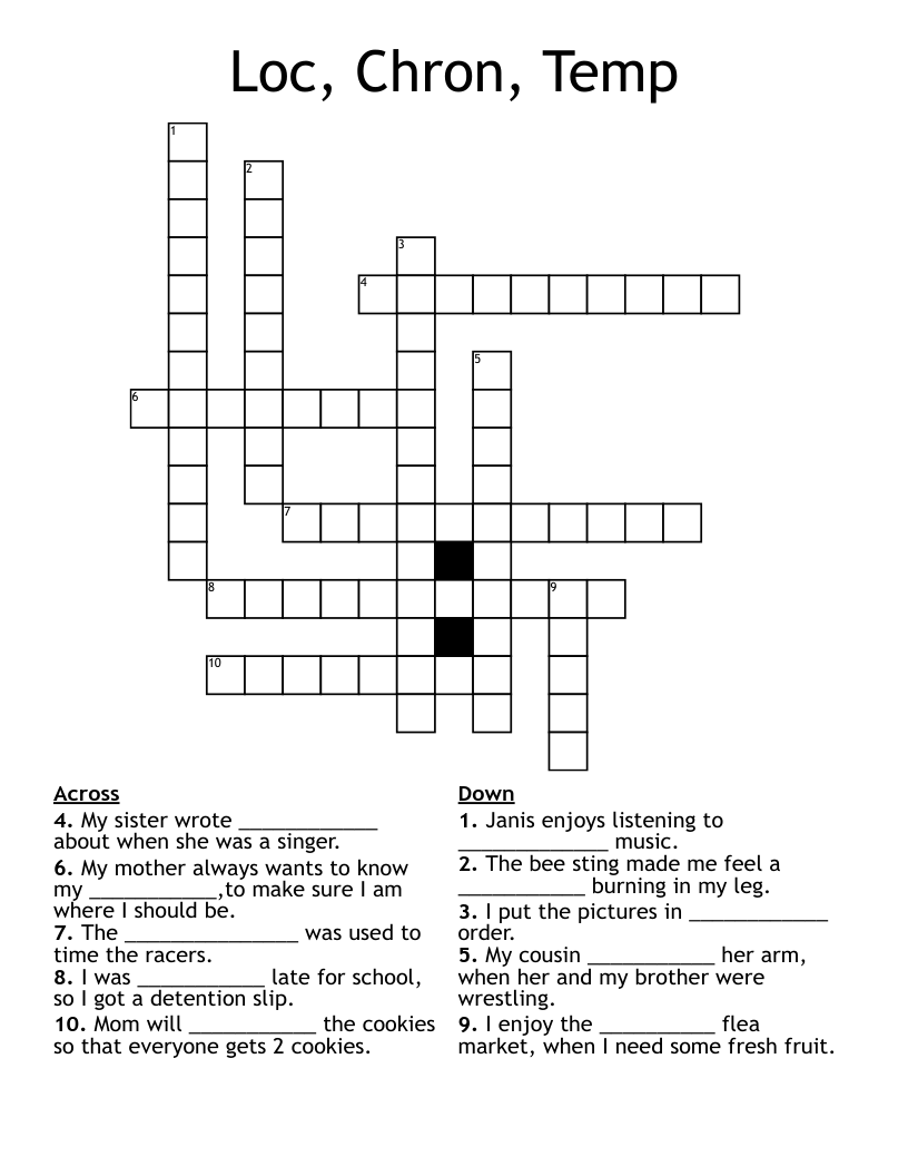 Loc, Chron, Temp Crossword
