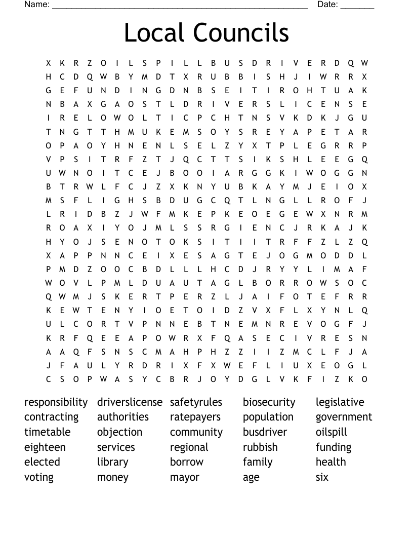 Local Councils Word Search