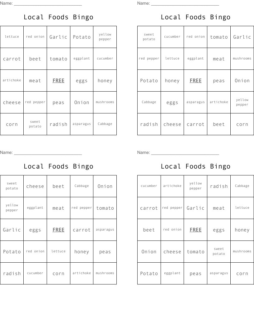 Local Foods Bingo