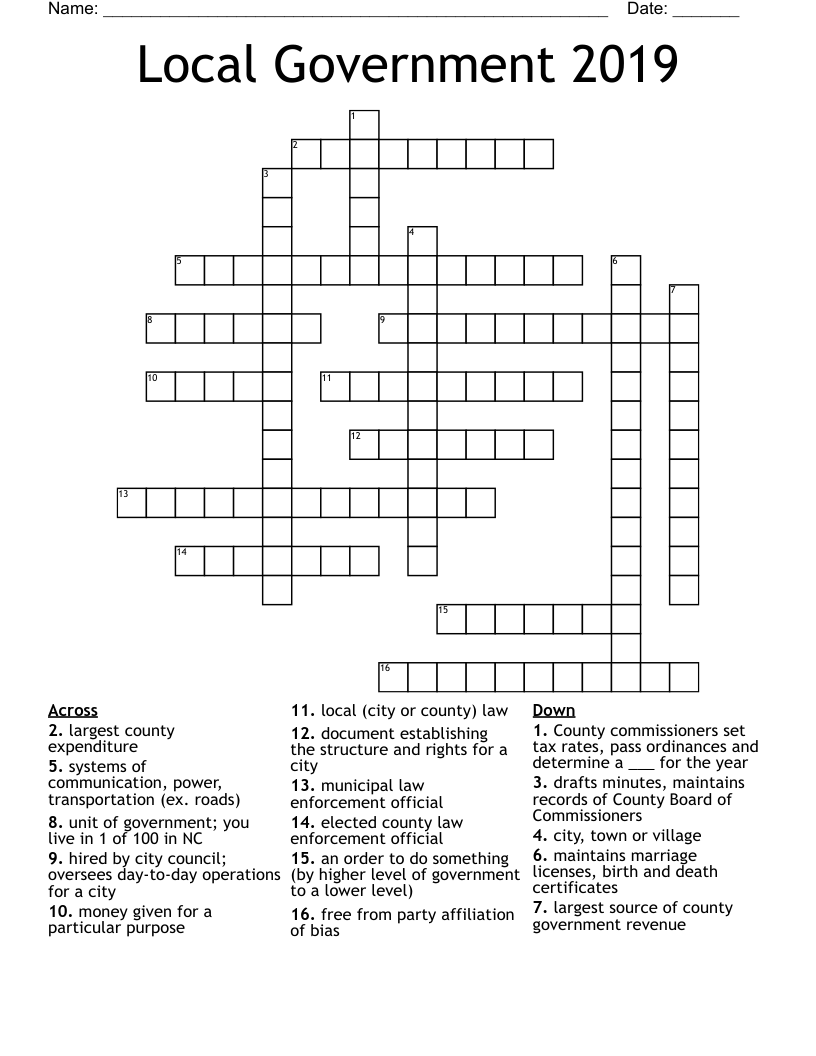 Local Government 2019 Crossword