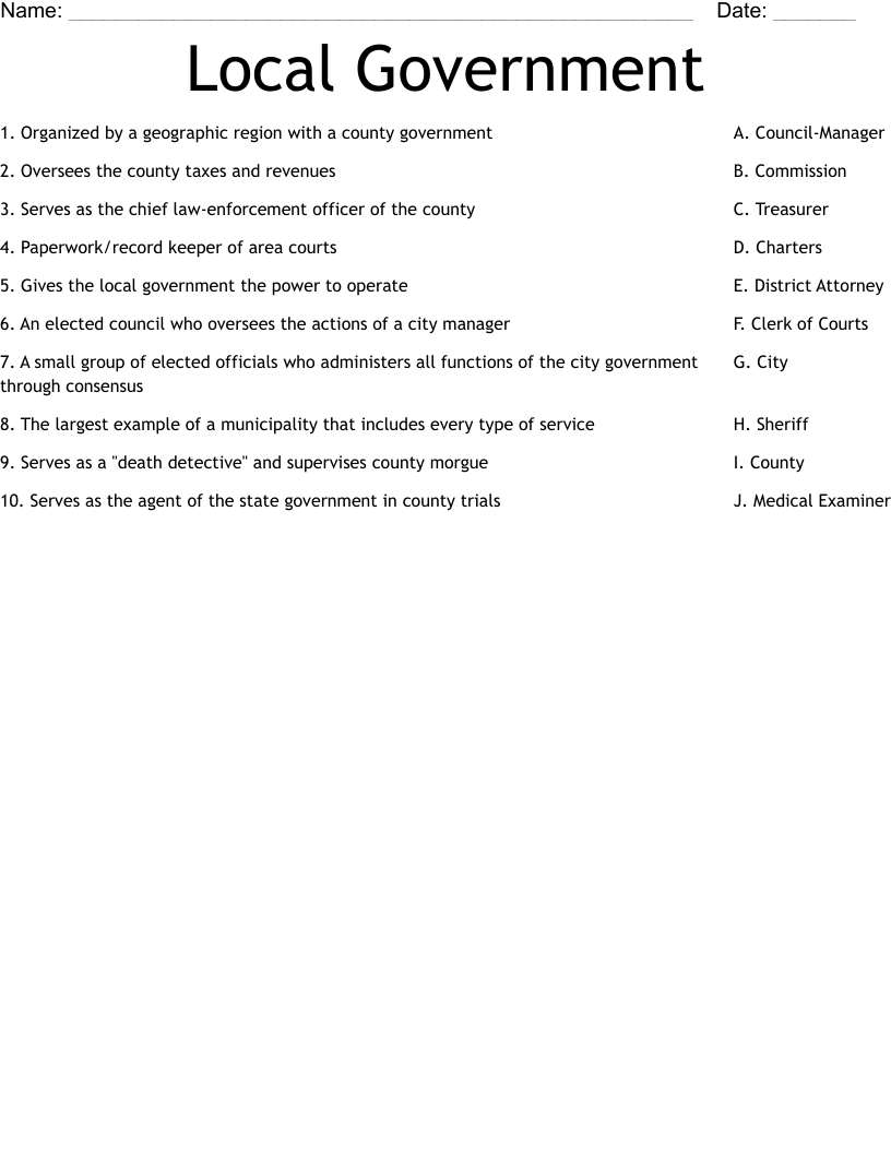 Local Government Worksheet