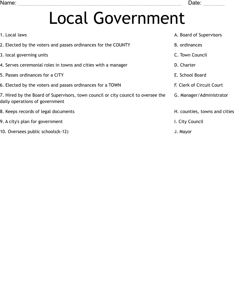 Local Government Worksheet