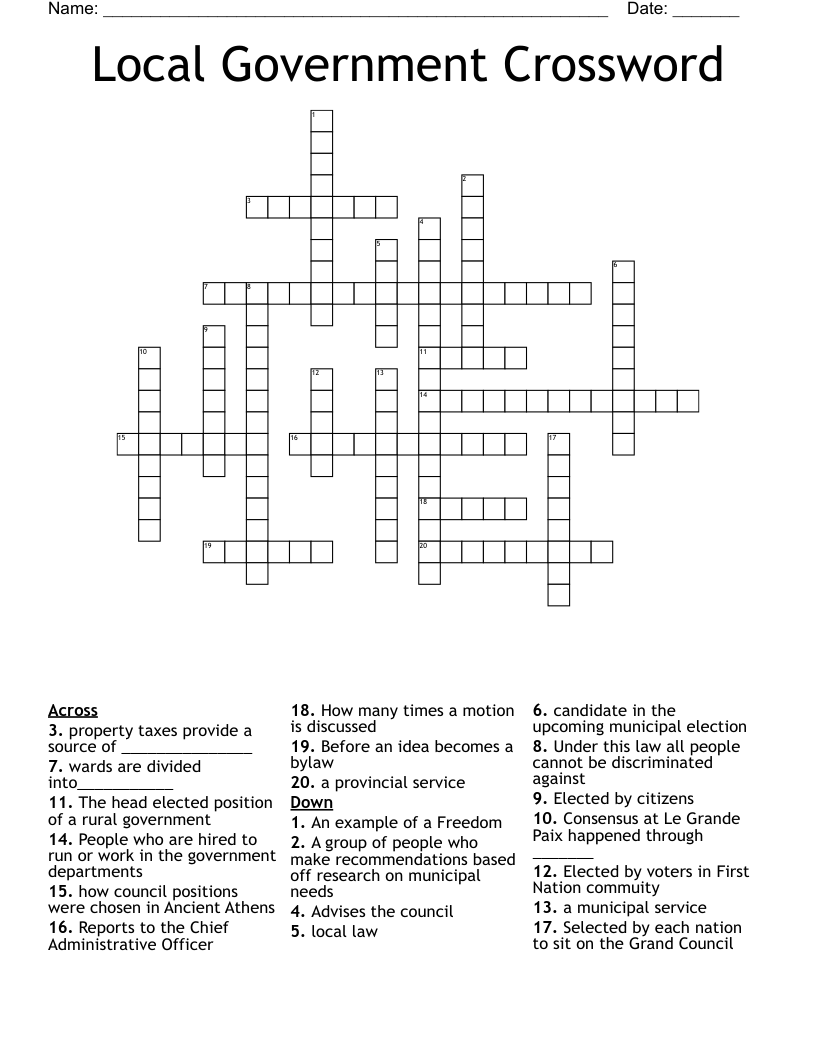 Local Government Crossword 