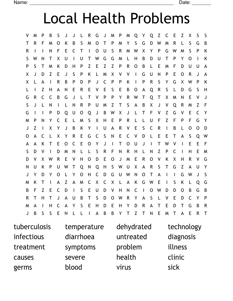 Local Health Problems Word Search