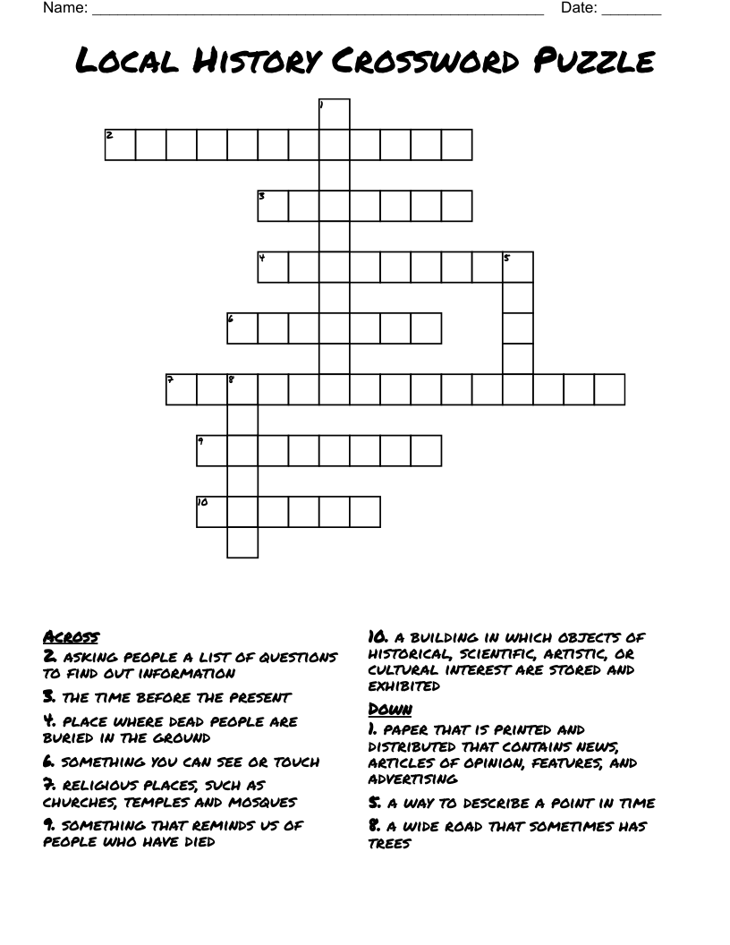 Local History Crossword Puzzle