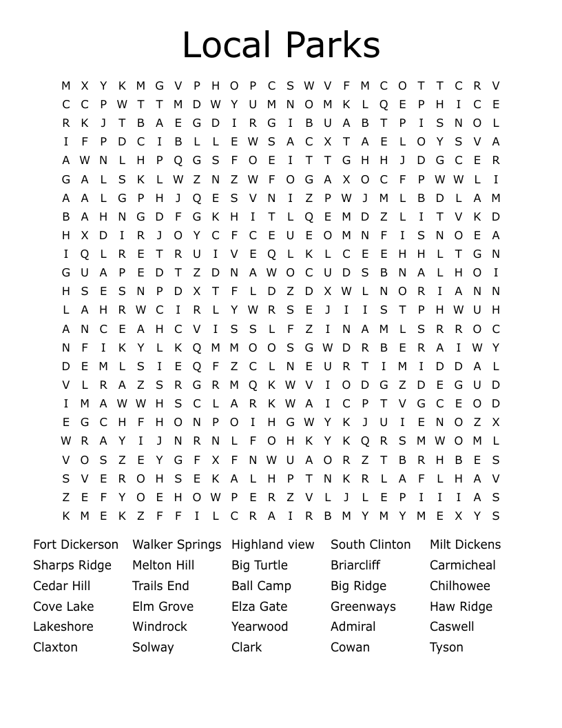Local Parks Word Search