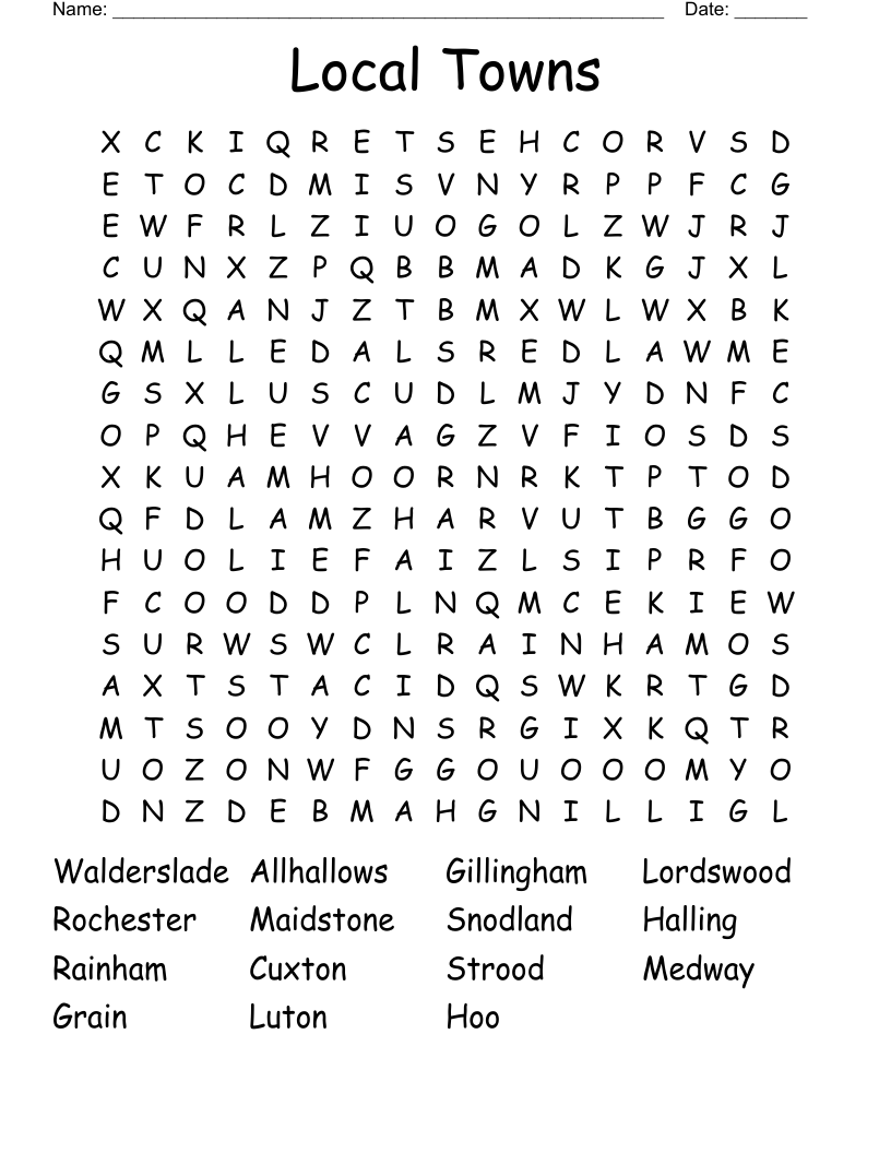Local Towns Word Search