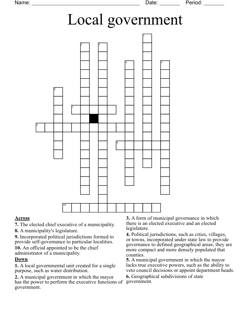 Local government Crossword