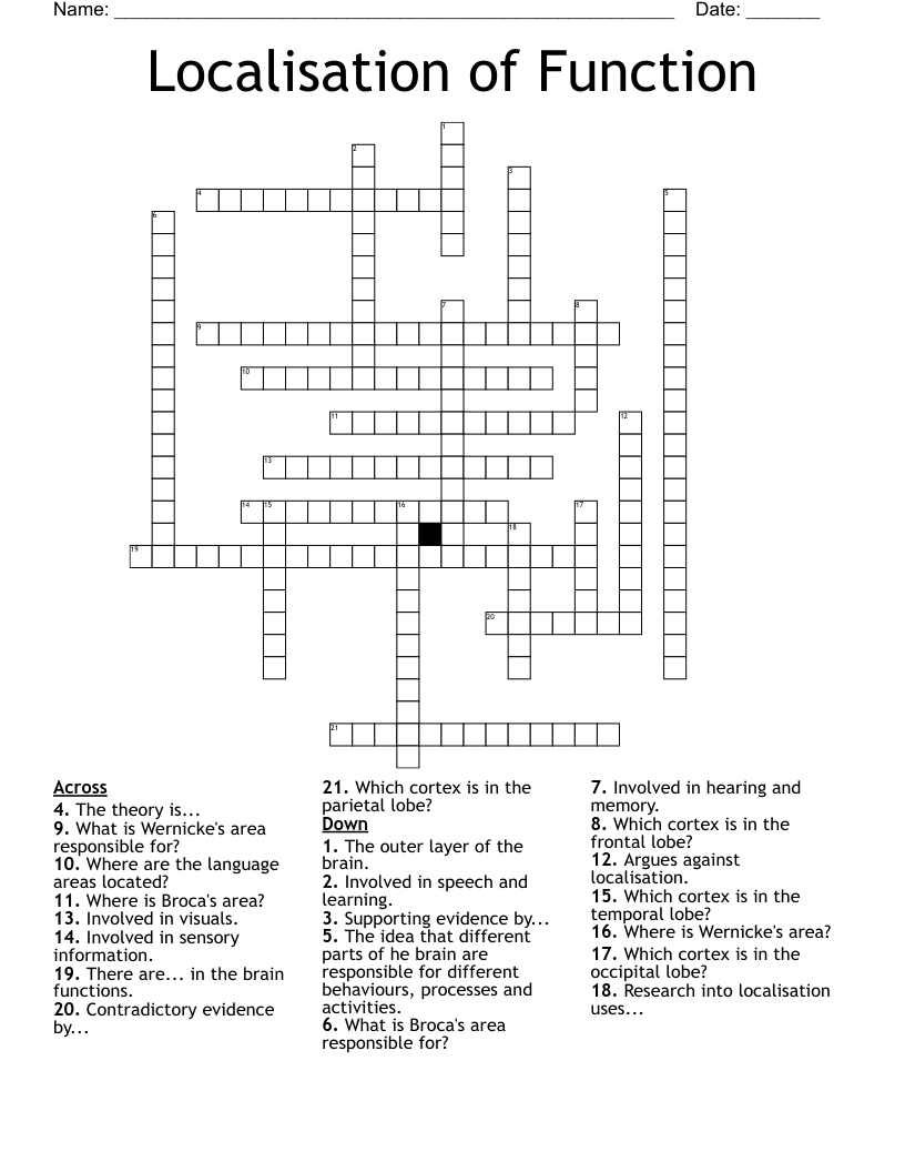 Localisation of Function Crossword