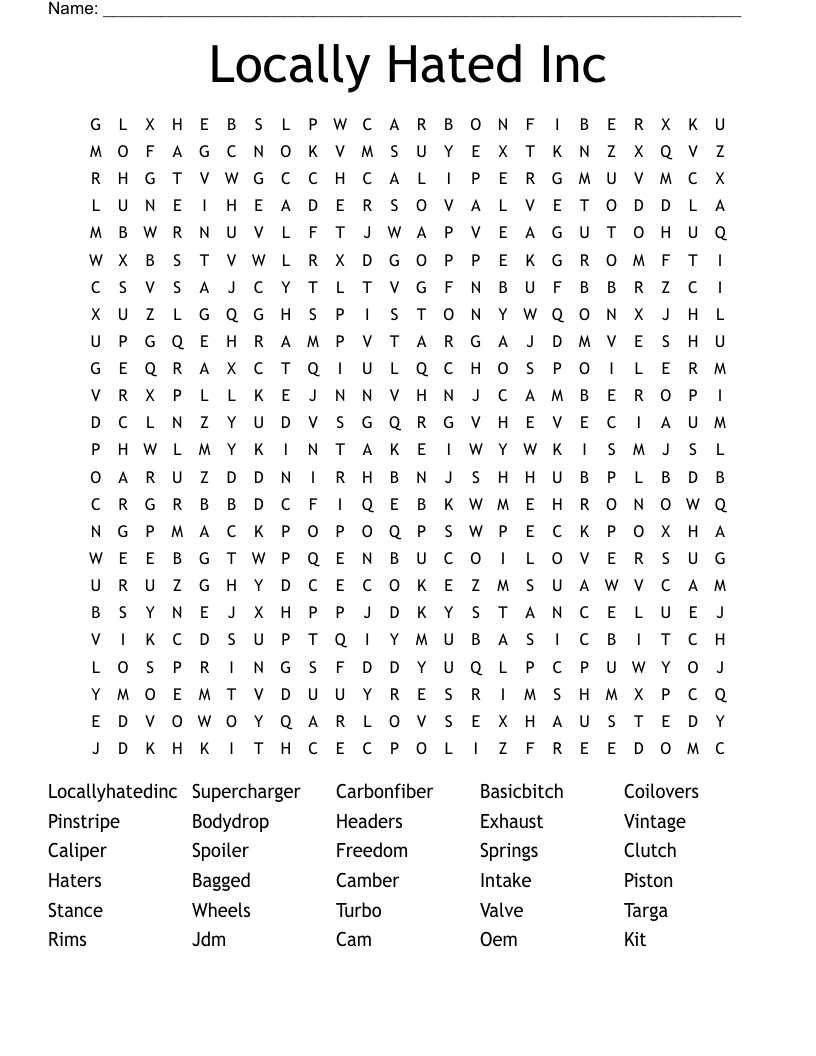 Locally Hated Inc Word Search