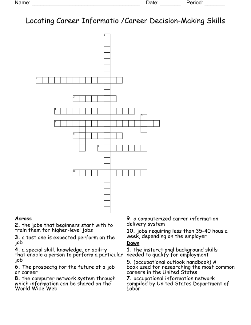 Locating Career Informatio /Career Decision-Making Skills Crossword