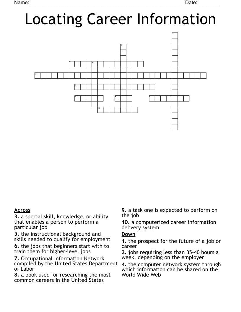 Locating Career Information Crossword