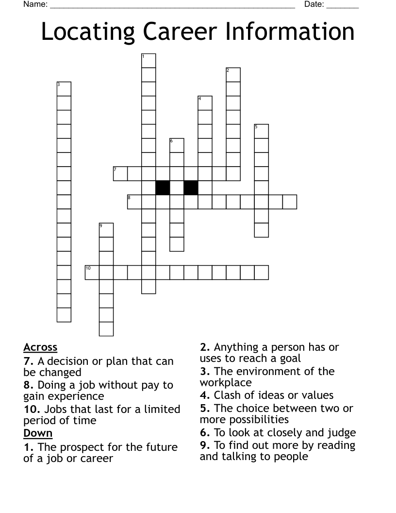 Locating Career Information Crossword