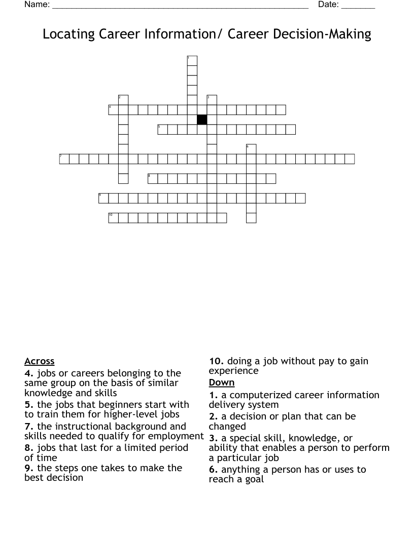 Locating Career Information/ Career Decision-Making Crossword