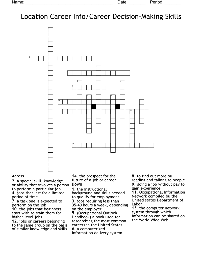 Location Career Info/Career Decision-Making Skills Crossword